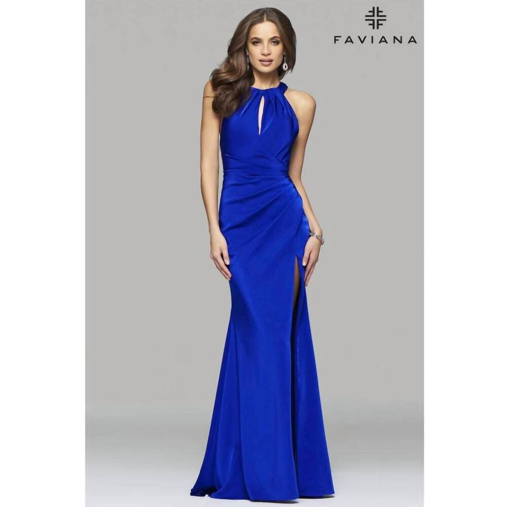 NEW FAVIANA front slit low back gown in royal